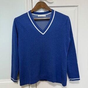 Peter Millar Men's Blue V Neck Striped Trim Long Sleeve Sweater Size M